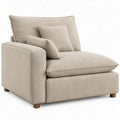 Beige fauteuil van polyester met bruine rubberhouten poten, 105 x 100 x 85 cm