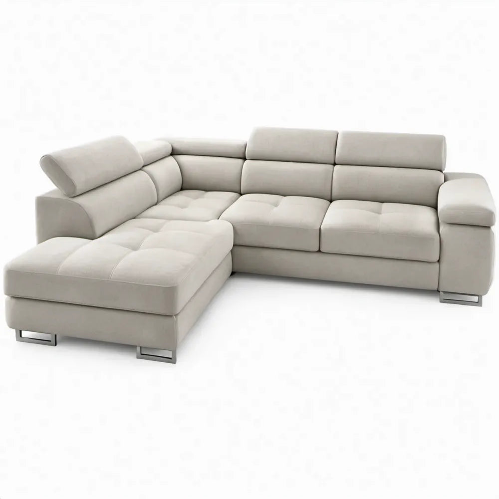 Beige hoekbank met linker chaise longue 280 x 170 x 88 cm, polyester en metalen poten