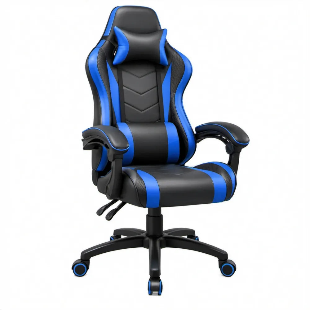 Gamingstoel met verstelbare rugleuning en armleuningen, zwart/blauw, 65 x 65 x 118-128 cm