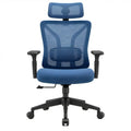 Ergonomische bureaustoel blauw/zwart met hoofdsteun en verstelbare armleuningen, 64 x 64 x 113-123 cm