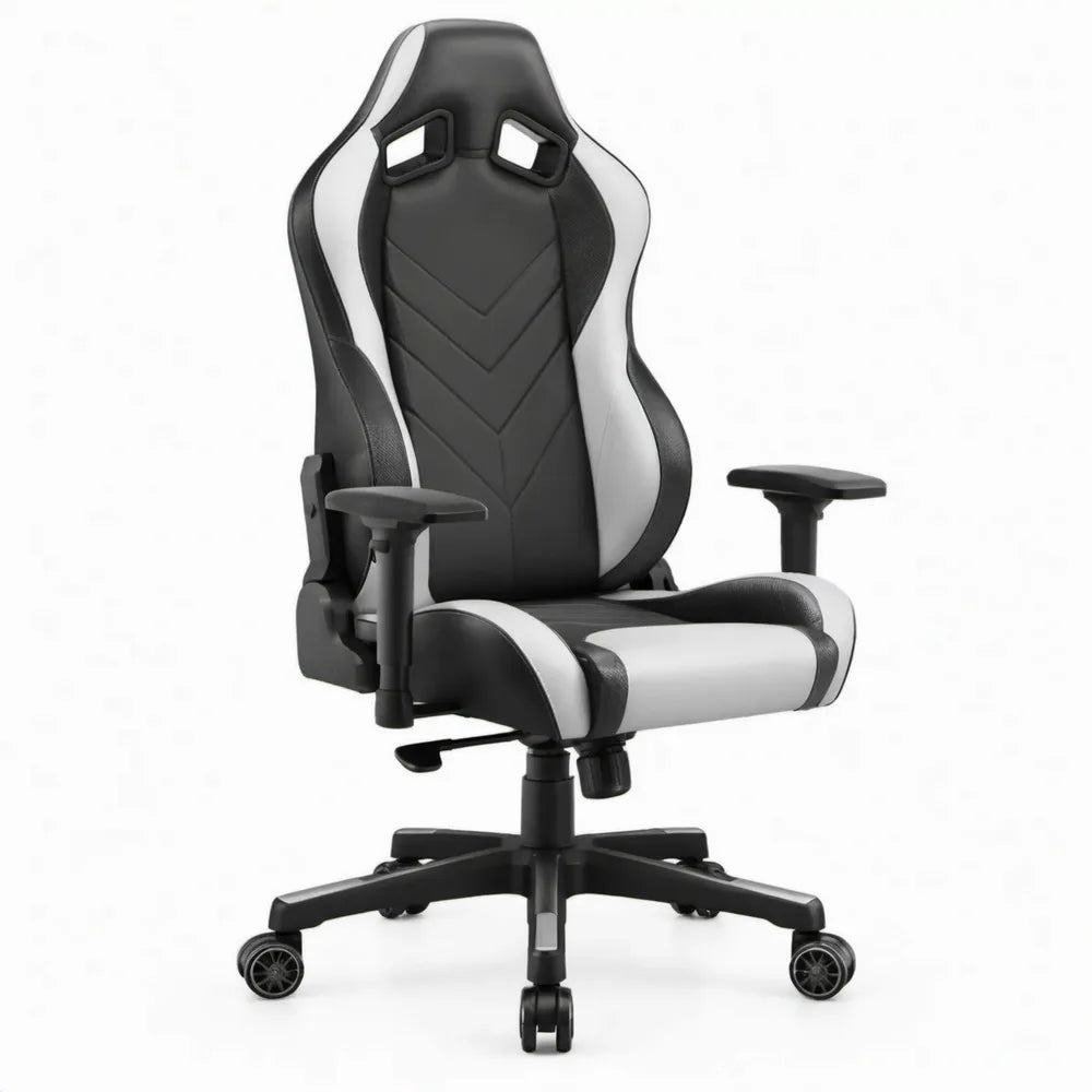 Verstelbare gamingstoel van PU-kunstleer, 66 x 68 x 123-133 cm, Zwart/Wit