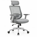 Ergonomische grijs-witte meshstoel met hoofdsteun en armleuningen, 65 x 65 x 116-126 cm
