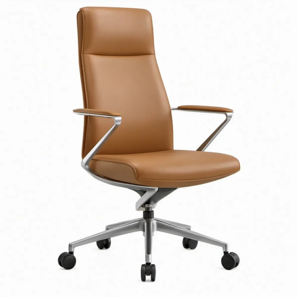 Directiestoel met hoge rugleuning van PU-kunstleer, cognacbruin, 66 x 65 x 118-126 cm