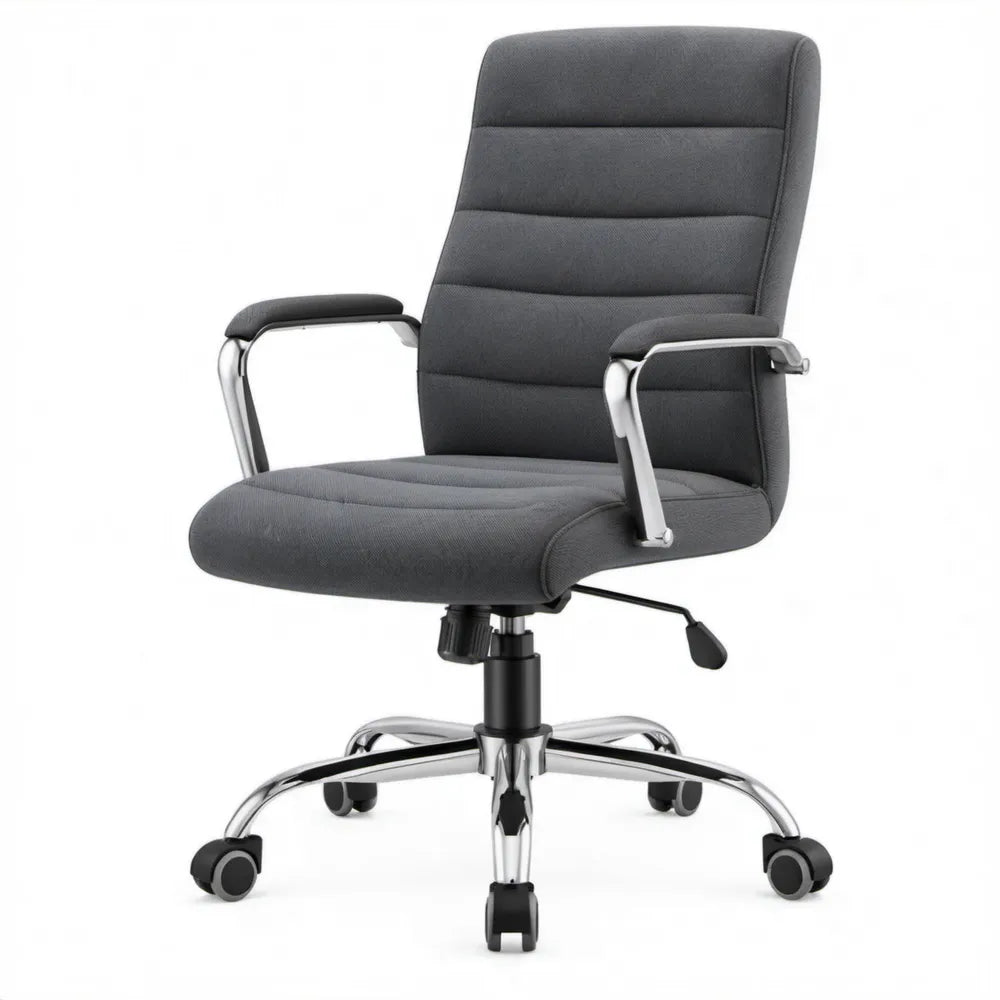Donkergrijze bureaustoel met armleuningen en wielen, 65 x 65 x 110-120 cm