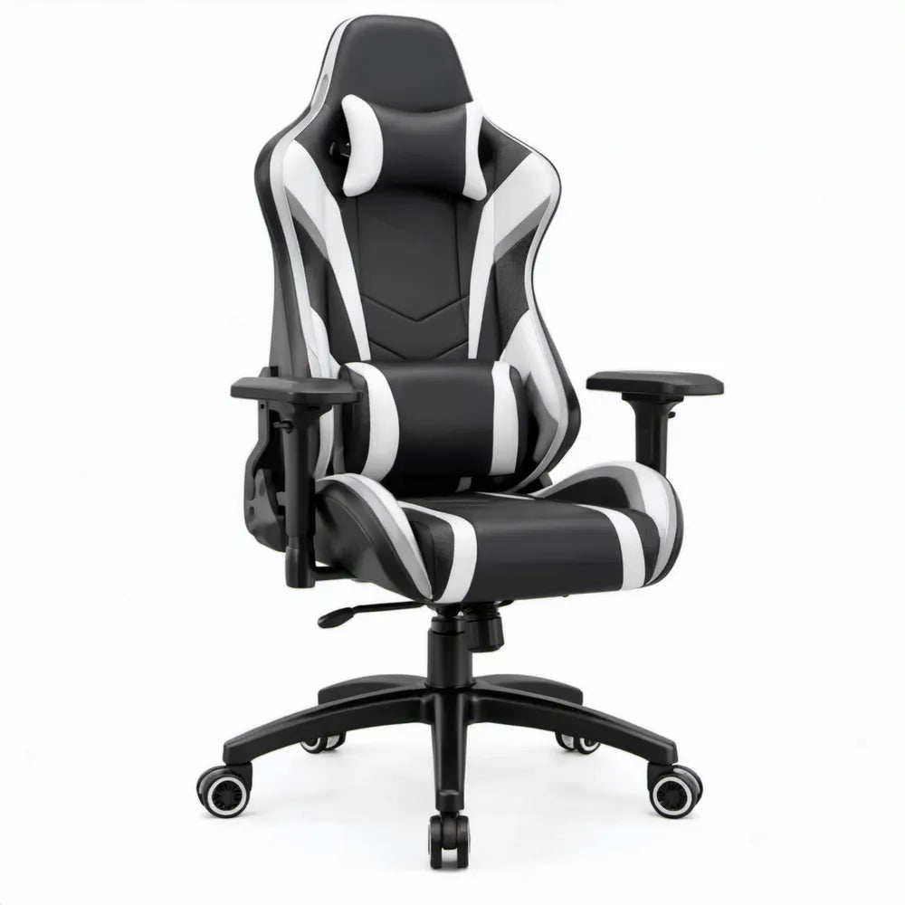 Ergonomische verstelbare gamingstoel van PU-kunstleer zwart/wit 65 x 65 x 118-128 cm