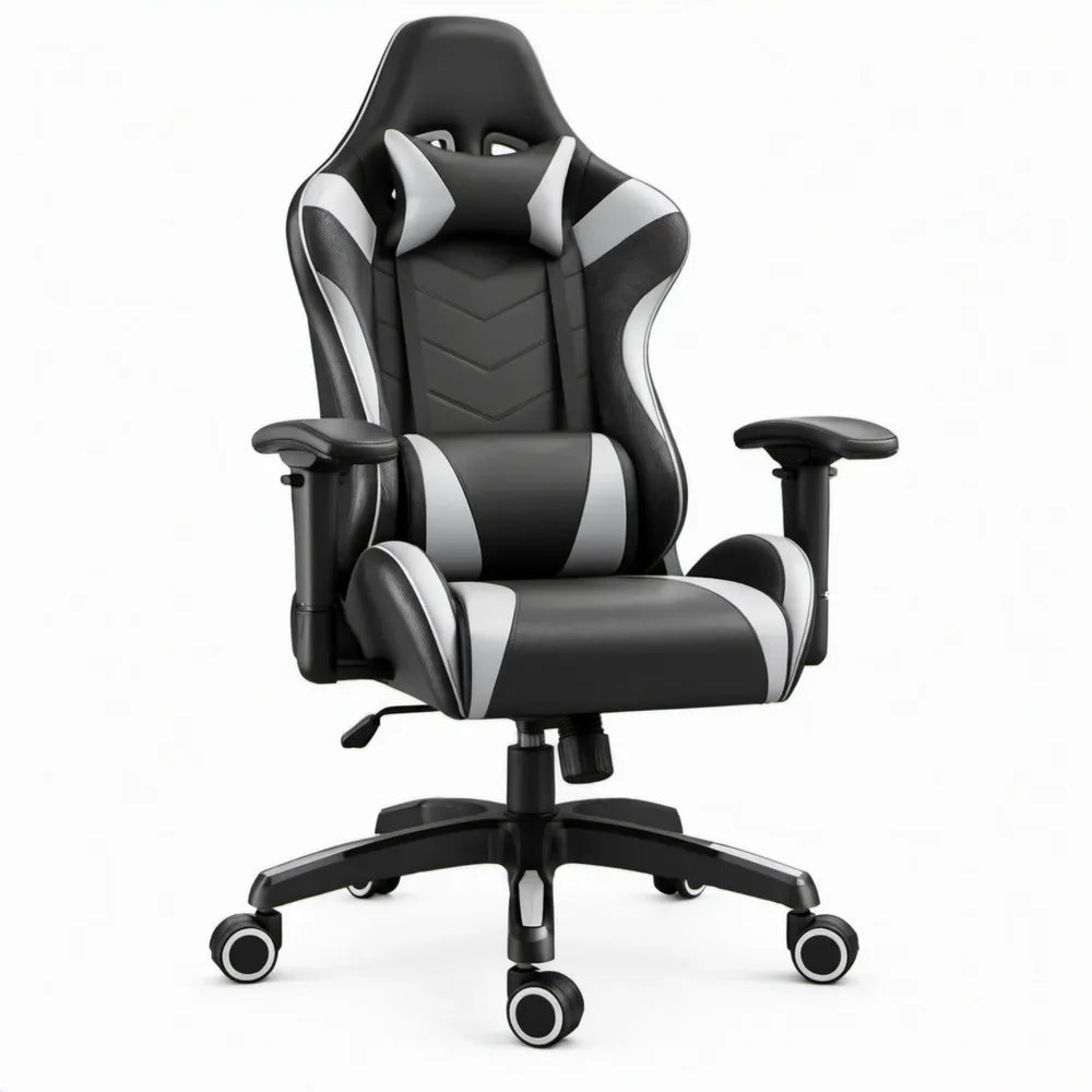 Verstelbare gamingstoel van PU-kunstleer, zwart/wit, 66 x 66 x 118-128 cm