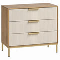 Ladekast met 3 lades, 80 x 40 x 85 cm, naturel eiken/crème/goudkleur