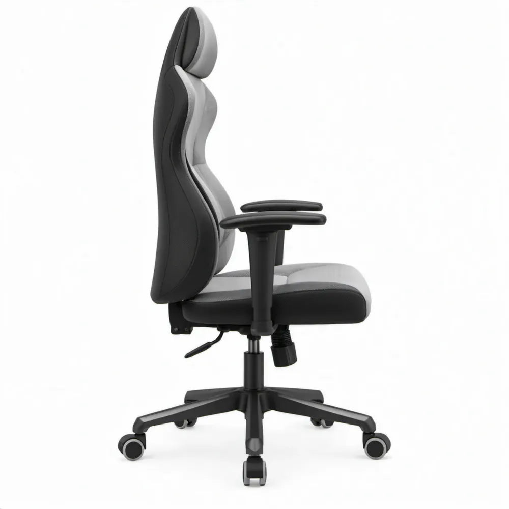 Ergonomische bureaustoel met hoofdsteun en armleuningen, zwart/grijs, 66 x 66 x 123-133 cm