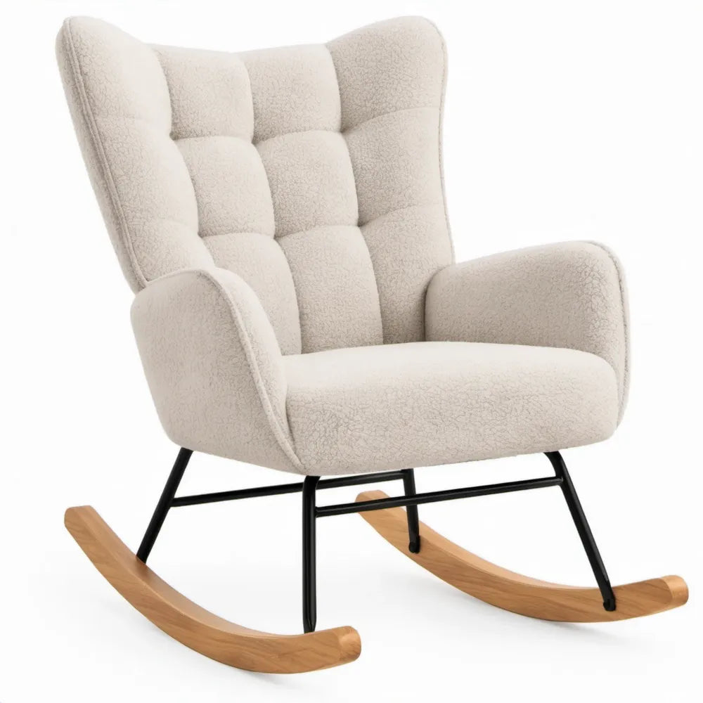 Crèmekleurige schommelstoel met hoge rugleuning, 72 x 90 x 105 cm