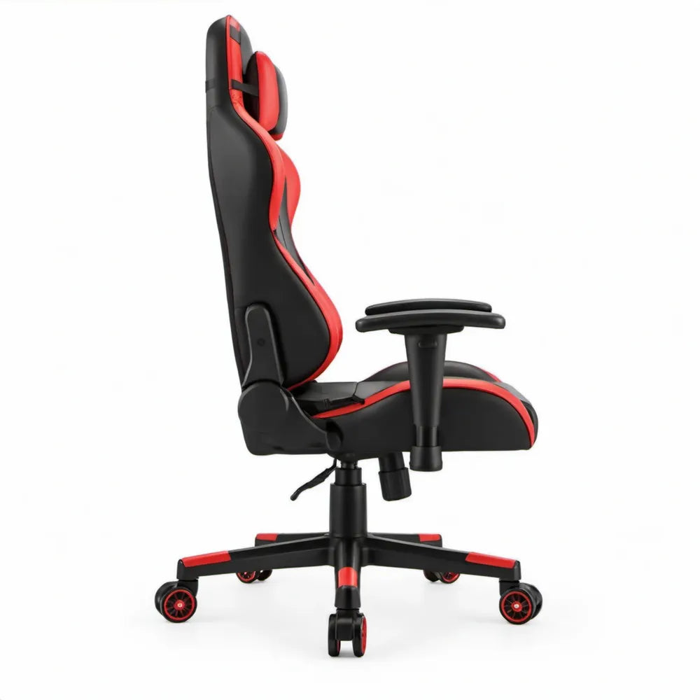 Ergonomische gamingstoel van zwart-rood PU-kunstleer, 65 x 65 x 125-135 cm