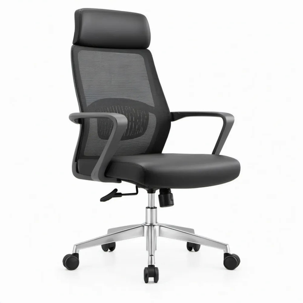 Ergonomische bureaustoel met hoofdsteun en verstelbare zithoogte 64 x 64 x 116-126 cm Zwart/Zilverkleurig