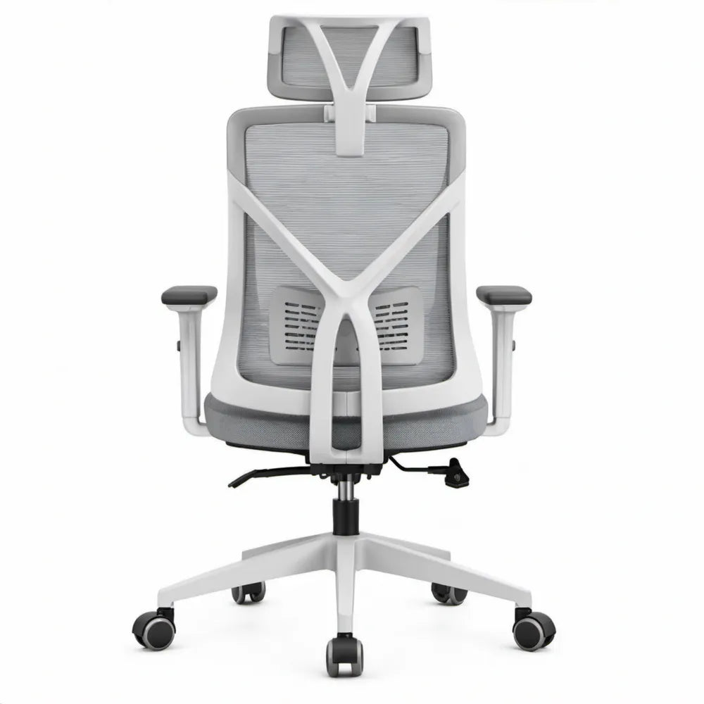 Ergonomische bureaustoel met hoofdsteun, grijs/wit/zwart, 66 x 66 x 116-126 cm