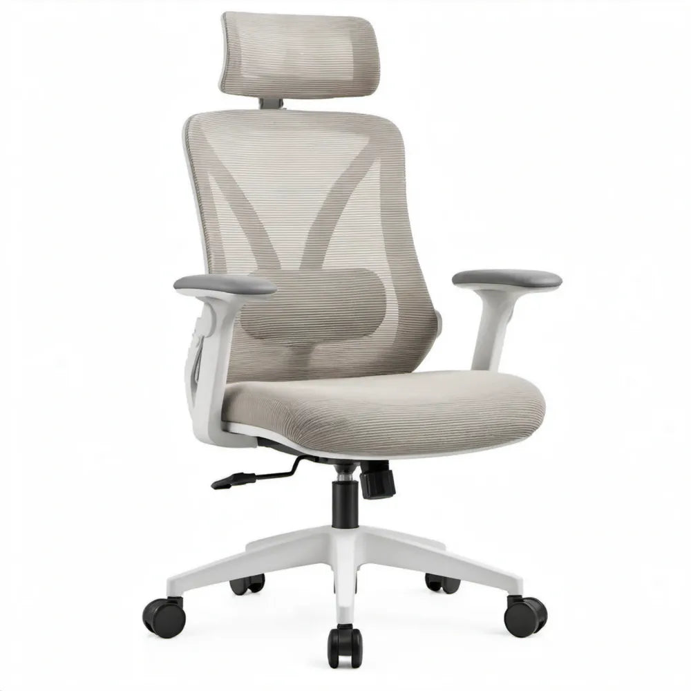 Ergonomische bureaustoel met hoofdsteun en lendensteun Grijs/Wit/Zwart, 66 x 66 x 118-128 cm
