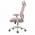 Ergonomische bureaustoel met verstelbare hoofdsteun en vaste armleuningen, roze/grijs, 64 x 64 x 118-128 cm