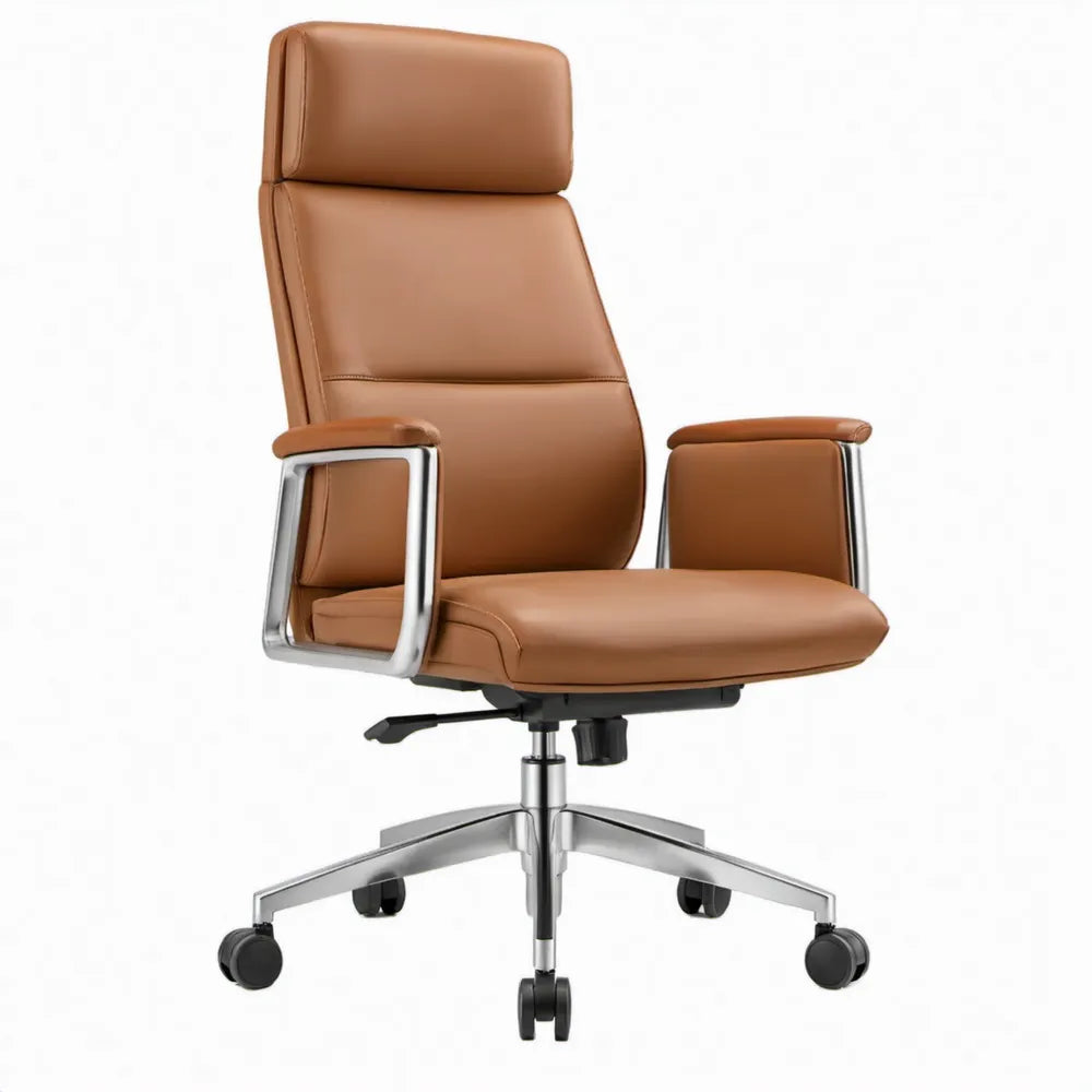 Ergonomische bureaustoel met hoge rugleuning en hoofdsteun, 66 x 68 x 118-128 cm, cognacbruin PU-kunstleer