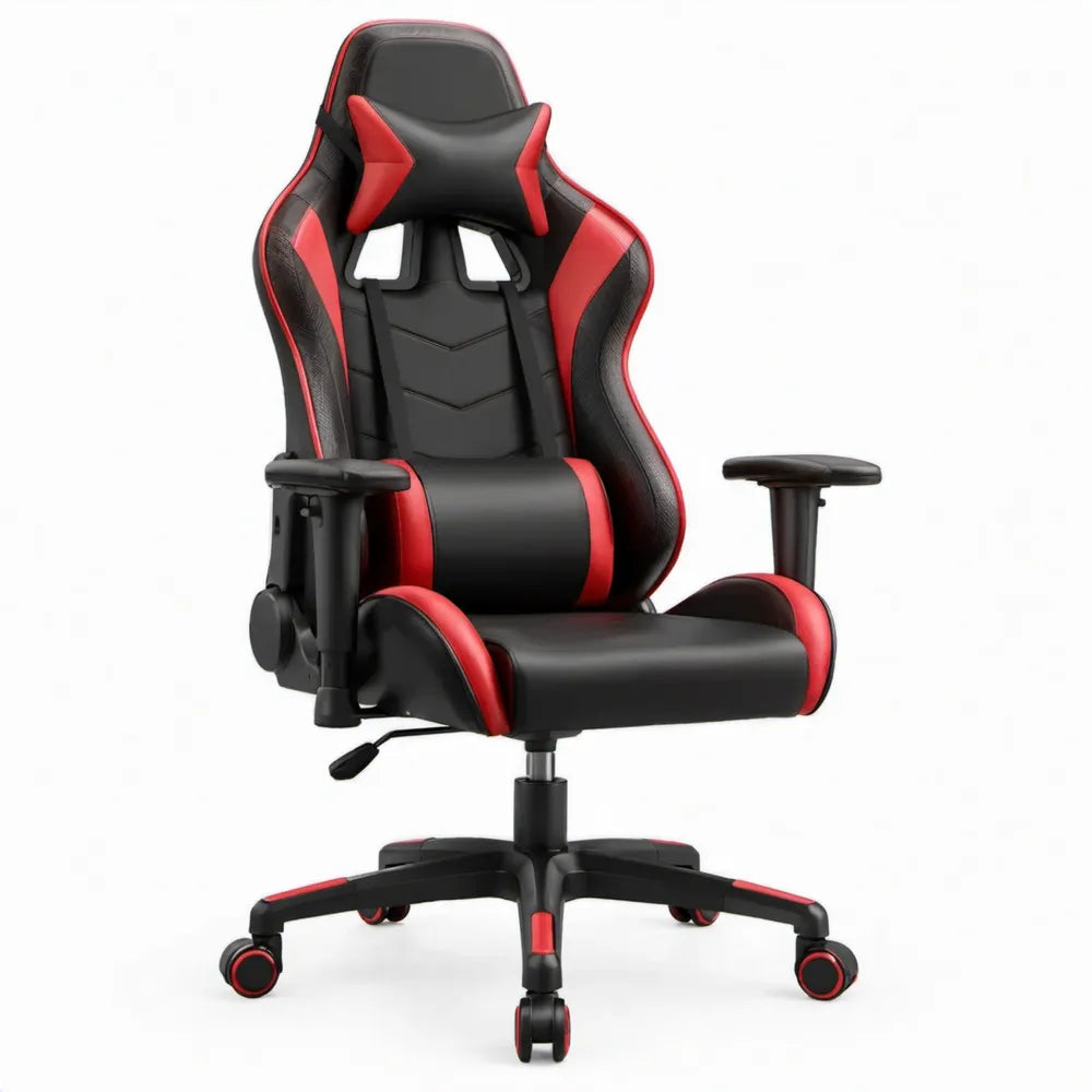 Ergonomische gamingstoel met hoge rugleuning en nekkussen, zwart/rood, 68 x 70 x 125-135 cm