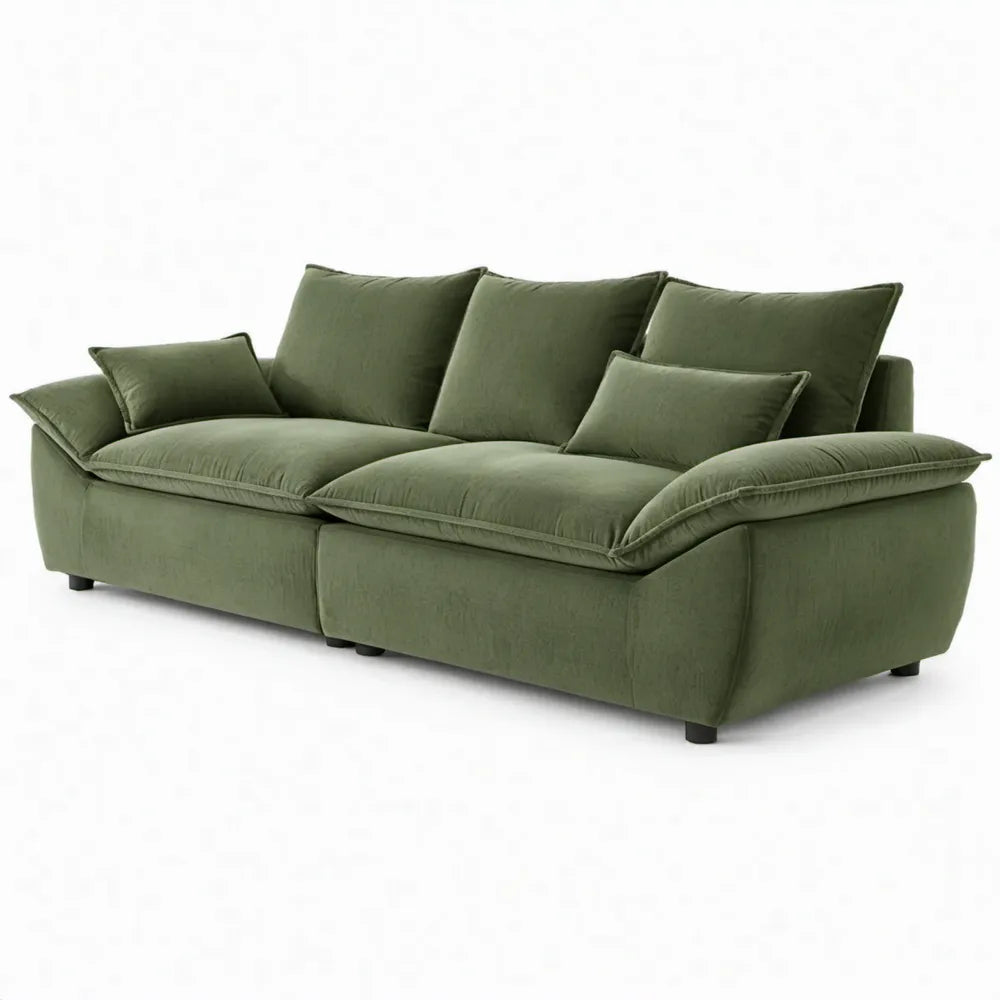 Olijfgroene 3-zitsbank van chenille, 240 x 110 x 85 cm