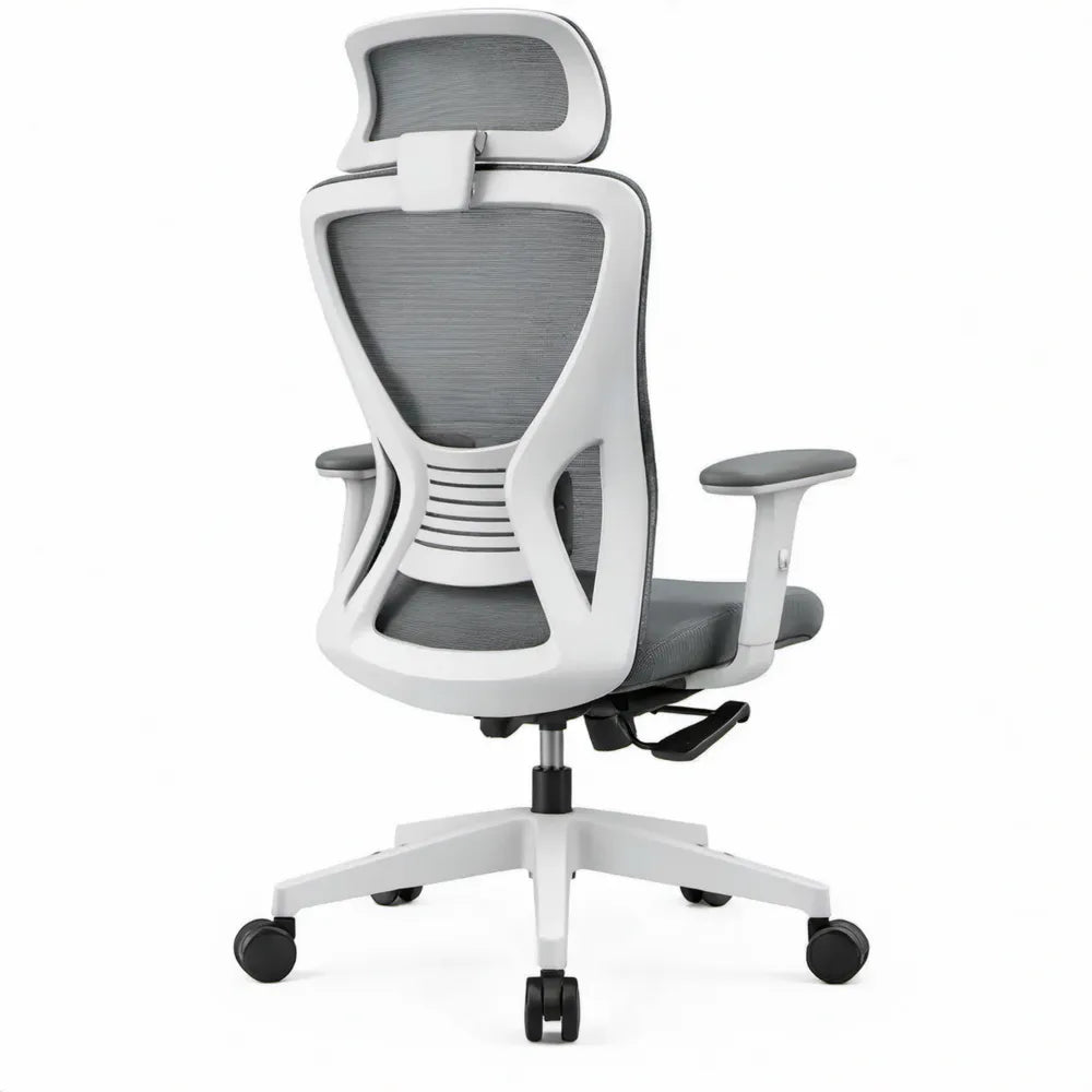 Ergonomische bureaustoel met hoofdsteun, grijs/wit/zwart, 66 x 66 x 118-128 cm