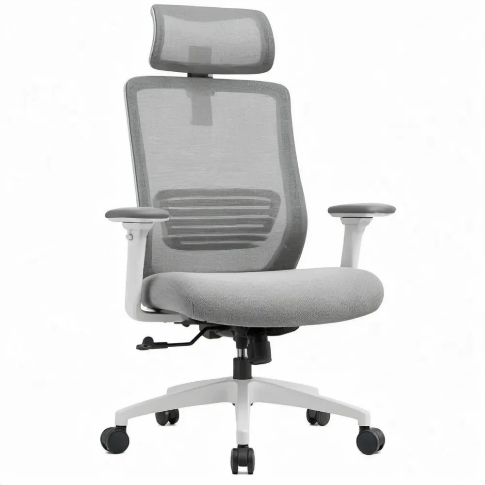Ergonomische bureaustoel met hoofdsteun, grijs/wit/zwart, 66 x 66 x 118-128 cm